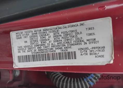 2003 Toyota Tacoma Prerunner V6 from USA, damaged, VIN 5TEGN92N83Z279408